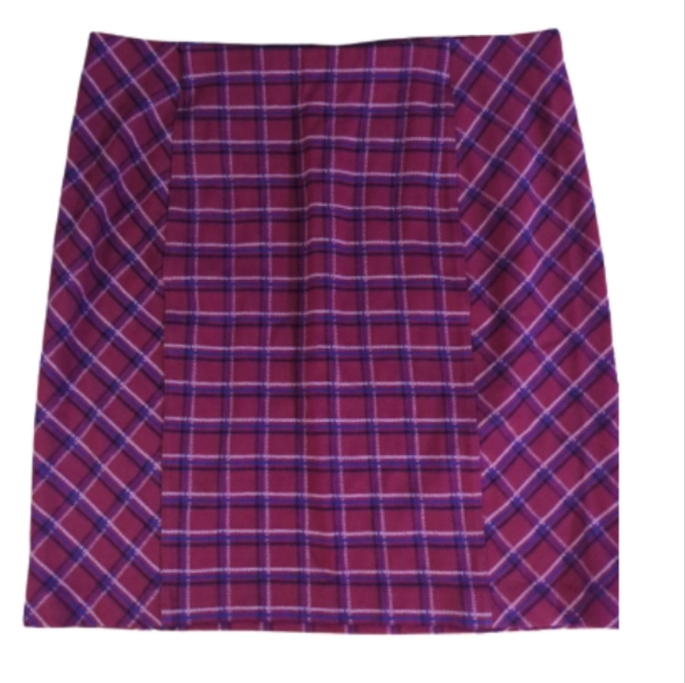 J Jill red plaid ponte knit skirt size large